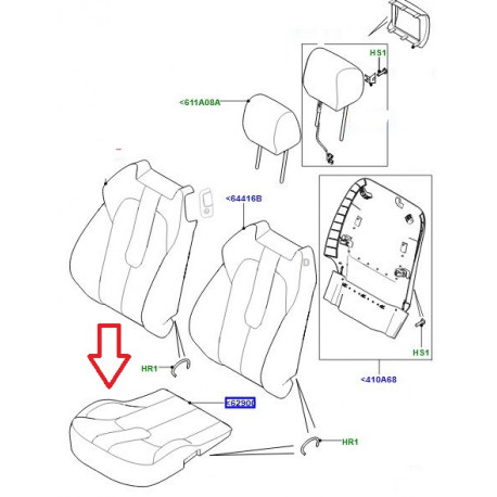 Land rover housse coussin de siege avant droite Evoque (LR056742)