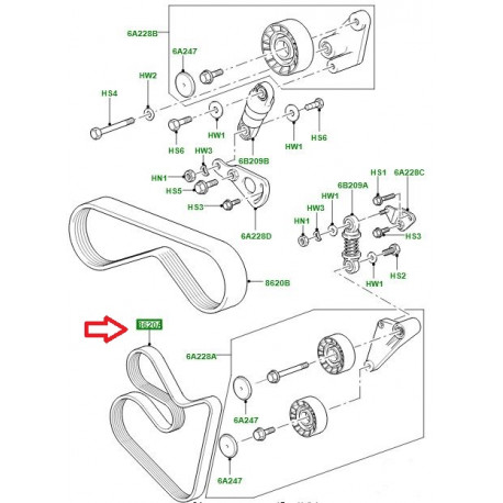 Land rover courroie entrainement accessoires Range L322 (LR051050)