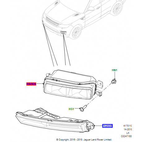 Land rover feu ANTIBROUILLARD droit (LR142092LR)