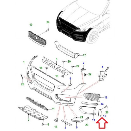 Jaguar Aileron aeration gauche pare choc avant F PACE (T4A6183LML)