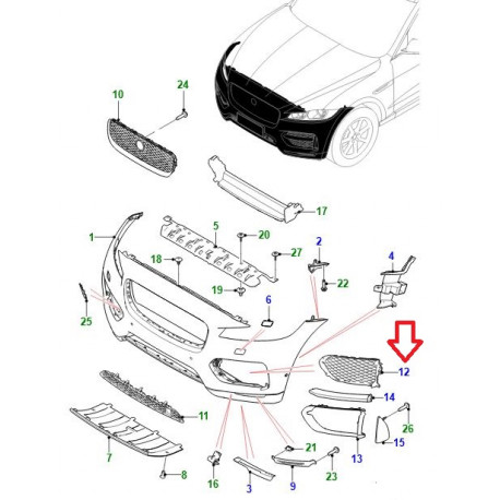 Jaguar Grille aeration gauche pare choc avant F PACE (T4A6220)