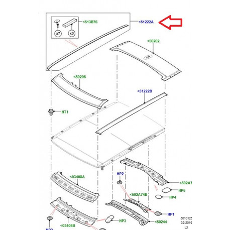 Land rover Moulure gauche de toit (LR094392)