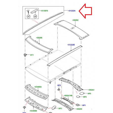 Land rover Moulure de toit droite (LR094391)