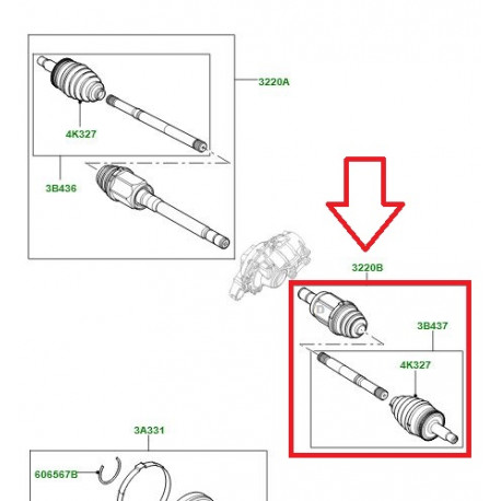 Land rover arbre cardan avant gauche Discovery 3, 4 et Range Sport (LR072067)