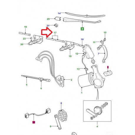 Land rover tube cremaillere essuie glace avant Defender (DOS500040)