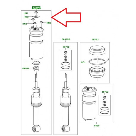 Land rover amortisseur + boudin suspension arrière Range Sport (LR016420)