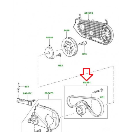 Land rover kit courroie entrainement pompe alimentation Discovery 4, 5, Range L405, Sport (LR069054)