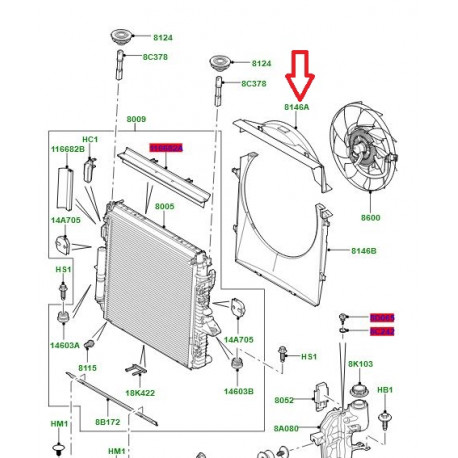 Land rover collecteur d'air-radiateur (LR016206)