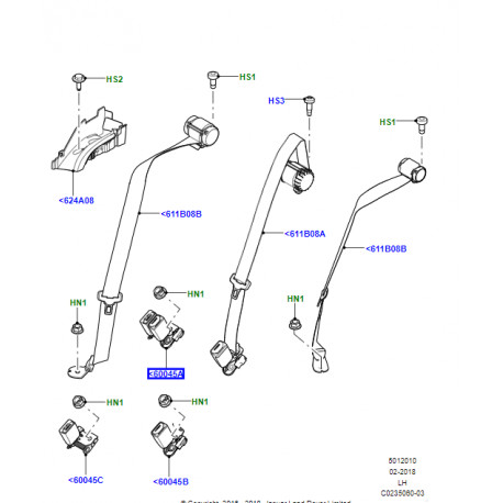 Land rover boucle fermeture-ceinture secur. arriere droite double (LR075278)