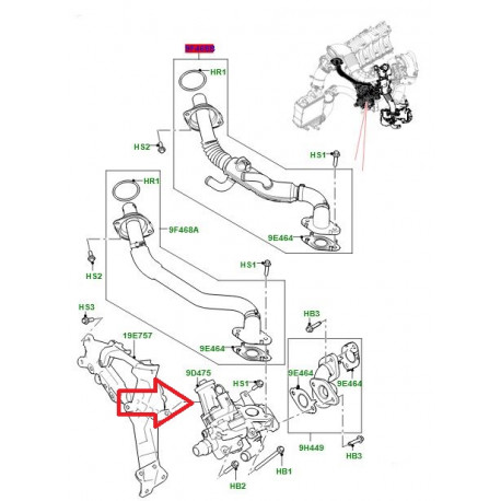 Land rover soupape recyclage des gaz d'echappement Discovery Sport,  Evoque (LR110291)