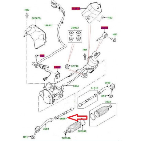 Land rover ecrou de reglage bielette de cremaillere (LR093601)