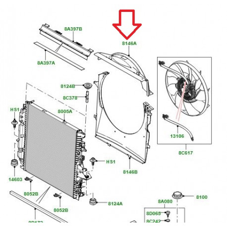 Land rover Tuyere superieur radiateur Range Sport (LR016208)