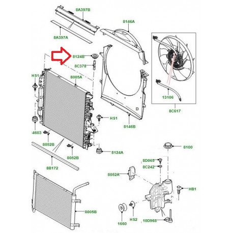 Land rover bloc elastique fixation radiateur Discovery 3, Range L405, Sport (PDI500012)