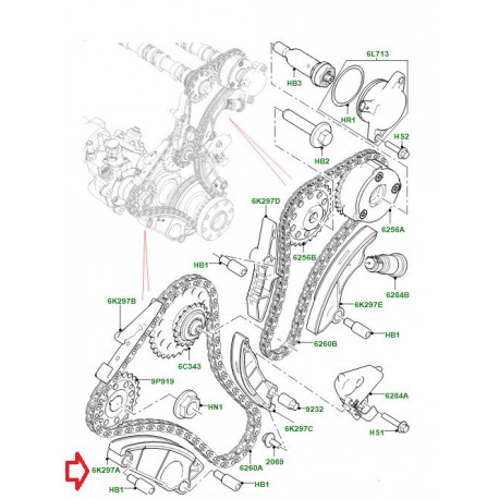 Land rover GUIDE CHAINE DE DISTRIBUTION inferieur primaire (LR120540LR)