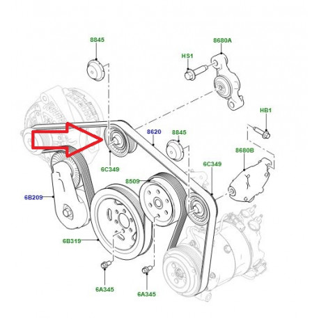 Land rover galet renvoi-courroie entrainement Range Sport (LR036304)