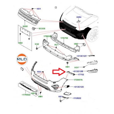 Land rover support parechoc avant droit (LR077882)