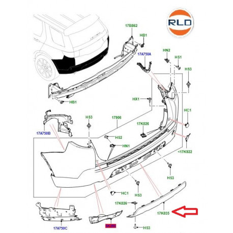 Land rover Moulure bas pare choc arriere (LR077792LR)