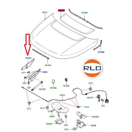 Land rover isolant droit charniere de capot (LR076984)
