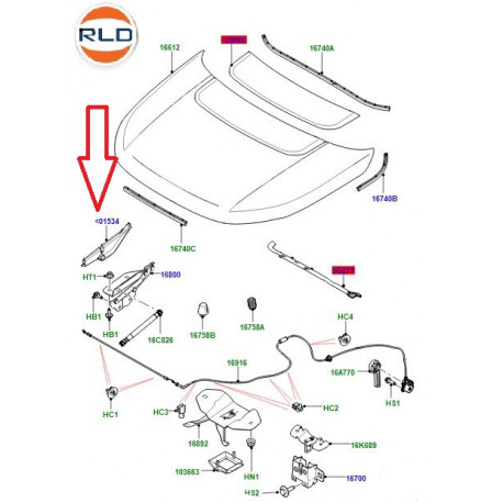 Land rover isolant gauche charniere de capot (LR076973)