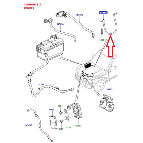 Land rover cable batterie Discovery 3, Range Sport RHD (LR013020LR)