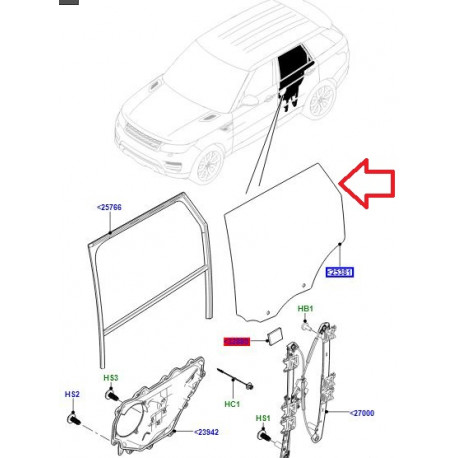 Land rover vitre porte arriere droite Range Sport (LR043951)