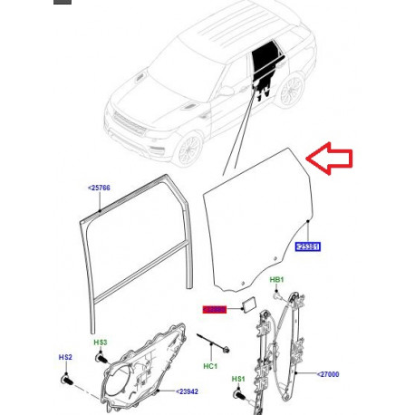 Land rover vitre porte arriere gauche Range Sport (LR043954)