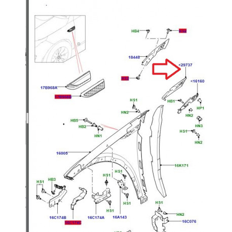 Land rover joint isolant aile avant droit (LR073055)