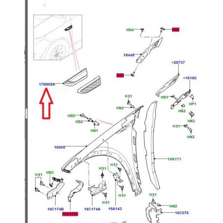 Land rover Moulure aile avant droite DARK ATLAS (LR058535)