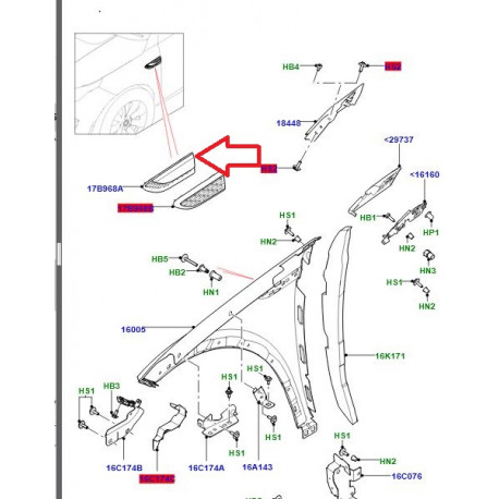 Land rover Moulure aile avant gauche DARK  ATLAS (LR058538)