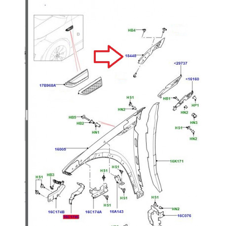 Land rover finition aile avant droite (LR072486)