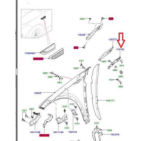 Land rover support moulure aile avant droite (LR087700)