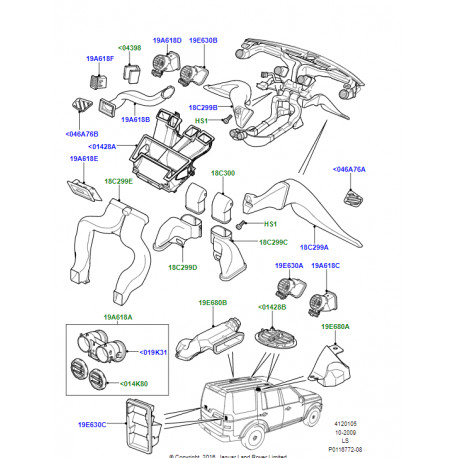 Land rover Sortie d’air de chauffage et de climatisation, Supérieur conduite a droite (JKV500030)