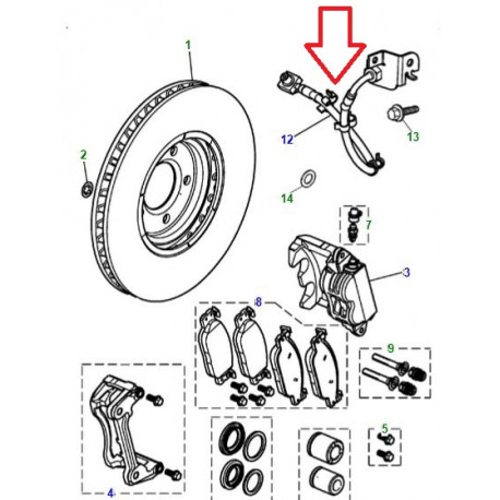 Jaguar Flexible de frein avant droite XJ6 X350,  X358,  XJ8 X308 (C2C12621)