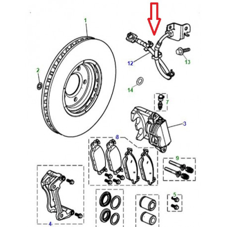 Jaguar Flexible de frein avant gauche XJ6 X350,  X358,  XJ8 X308 (C2C12624)