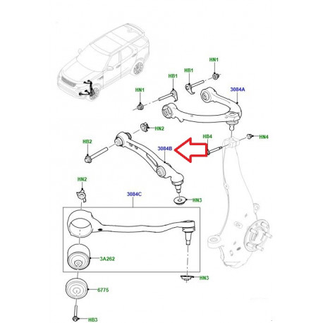 Land rover bras de suspension inférieur avant droit (LR084095)