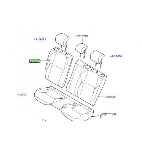 Land rover garniture-dossier de siege ar droit ebony black (LR069630)