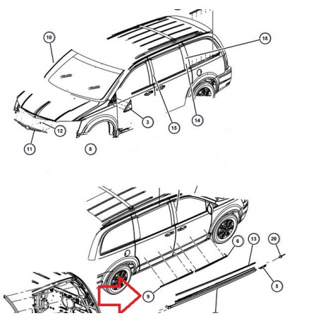 Mopar moulure porte laterale gauche Voyager RT (0ZR65TZZAB)