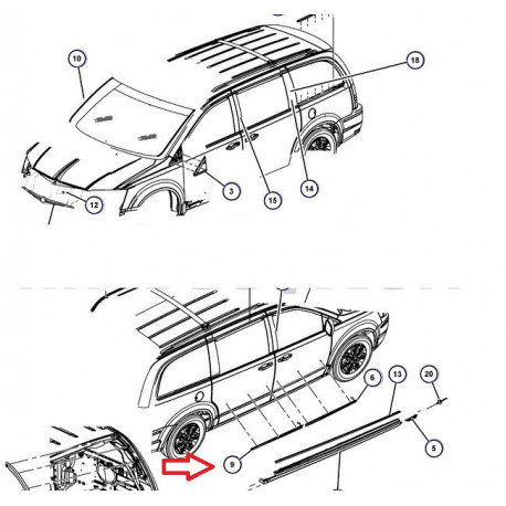 Mopar moulure porte laterale droit Voyager RT (0ZR64TZZAB)