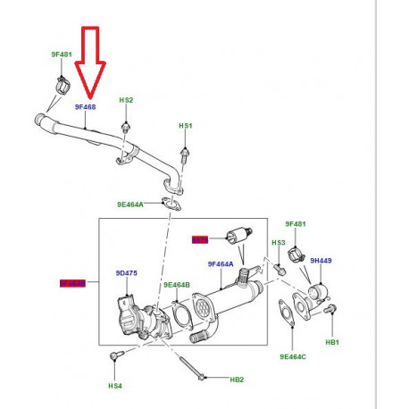 Land rover tube-recyclage gaz d'echappement droit (LR066841)