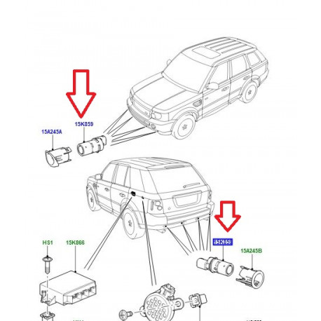 Land rover capteur aide au stationnement av ou arr Discovery 3, Freelander 1, Range Sport (YDB500301)