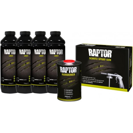 Raptor U-POL RAPTOR Kit 4 Bouteilles (noir) + RAPTOR Pistolet d'Application (DA6382KIT)