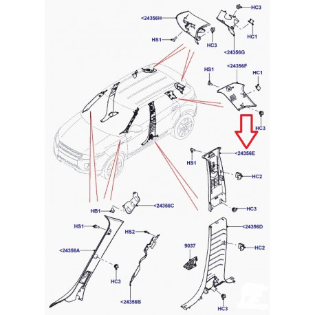 Land rover garnissage superieur gauche montant b Evoque (LR065692)