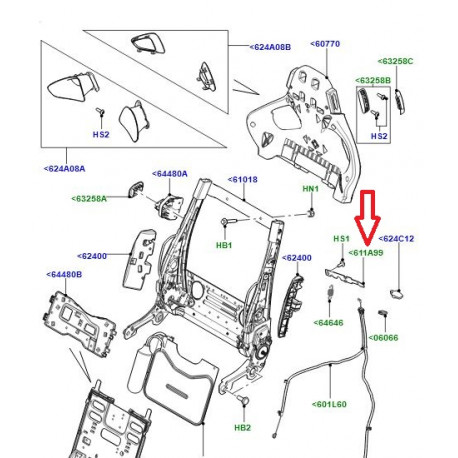 Land rover levier inclinaison dossier siege avant Evoque (LR028240)