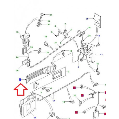 Land rover poignee extérieure arriere droite de porte Defender 110,  130 (LR066529)