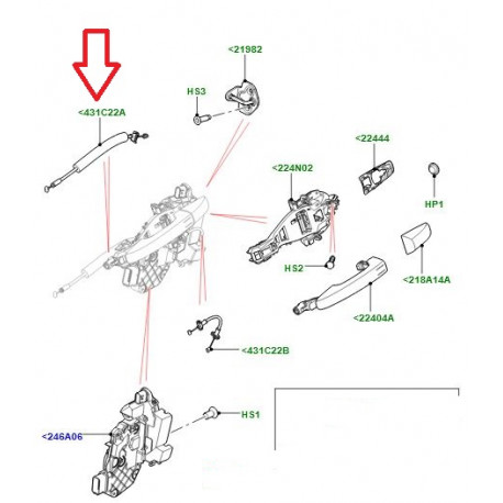 Land rover cable serrure de porte arriere (LR075758)