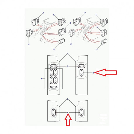 Land rover interrupteur leve vitre electrique 2 positions avant gauche ou droit Defender 90 110 130  Discovery 2 Freelander 1 (YUF101521LNF)