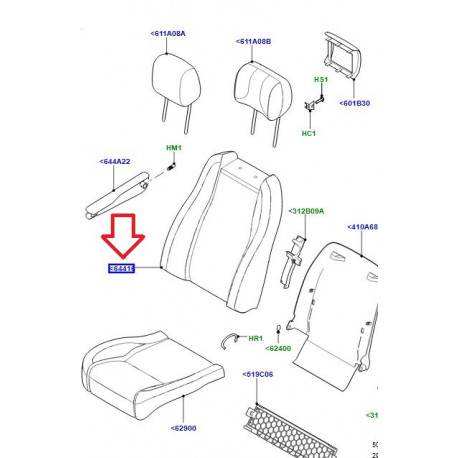 Land rover garnissage dossier de siege Range L405 (LR058261)