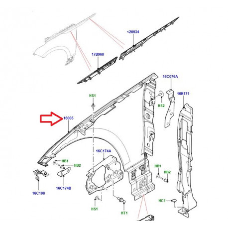 Land rover aile avant gauche VELAR (LR091699)