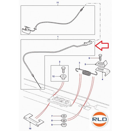 Land rover poignée tirette de capot Defender 90, 110, 130 (LR053793B)