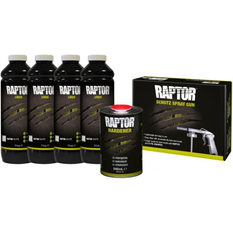 Raptor U-POL RAPTOR Kit 4 Bouteilles BLANC + RAPTOR Pistolet d'Application PRO (DA6649)